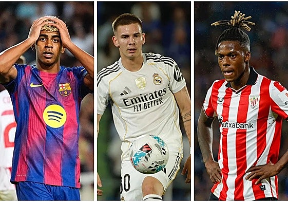 Lamine Yamal, Franco Mastantuono y Nico Williams