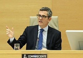 El ministro de Justicia, Félix Bolaños, durante su comparecencia.