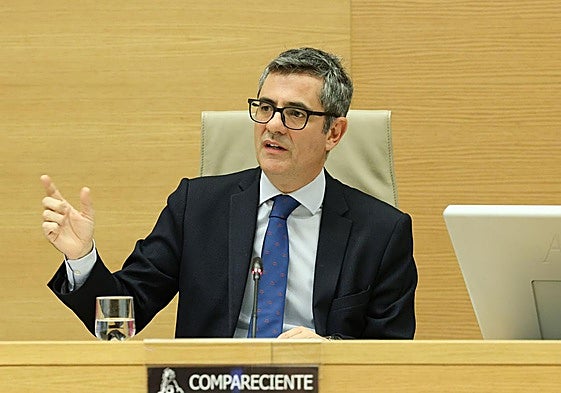 El ministro de Justicia, Félix Bolaños, durante su comparecencia.