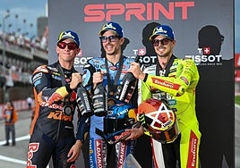 Pedro Acosta, Álex Marquez y Fabio Di Giannantonio