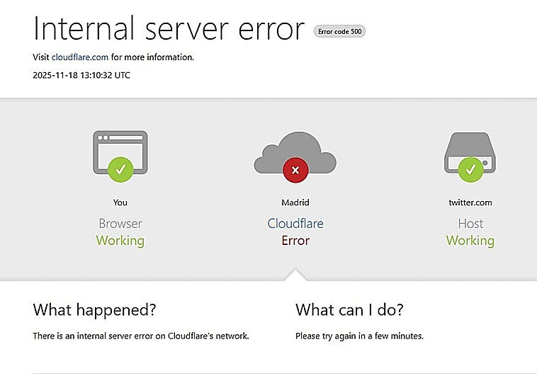 Caída a nivel mundial de X, Amazon y ChatGPT, entre otros, por 3 horas