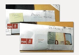 Sobres con el emblema del PSOE para Ábalos y Koldo