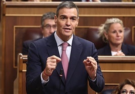 Pedro Sánchez este martes en un momento de la sesión de control al Gobierno en el Congreso.
