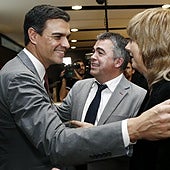 Santos Cerdán en un acto con Sánchez en Navarra en 2015.