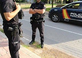Una patrulla de la Guardia Civil y el furgón funerario, en una de las entradas de la urbanización