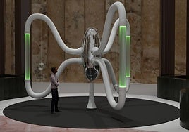 'Aeloia' la tecnoescultura generativa capaz de reescribir el 'Quijote' con IA que exhibe el Cervantes.