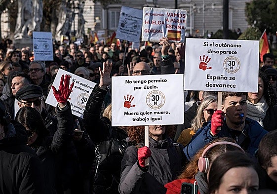 Manifestación de trabajadores autónomos en Madrid.