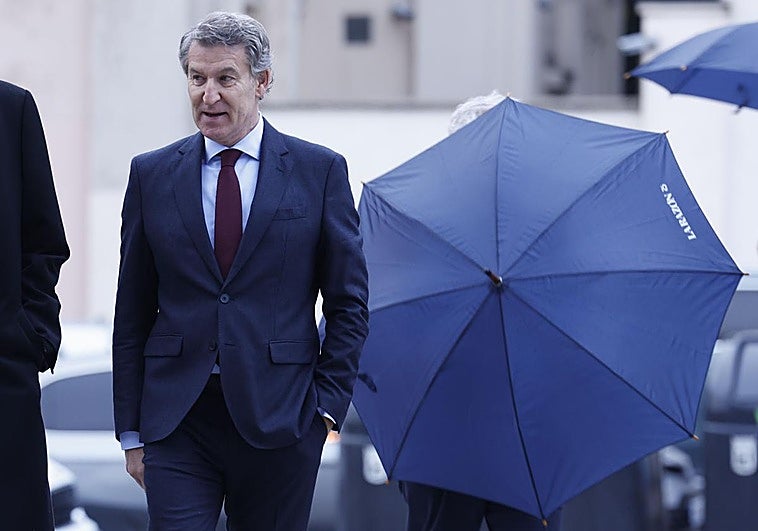 Feijóo a su llegada este martes a un acto en Madrid.