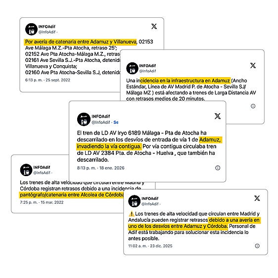 Adif registró 18 incidencias en Adamuz en los cuatro años previos a la tragedia