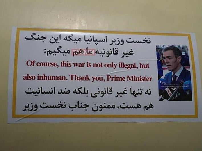 ¿Coloca Irán pegatinas de agradecimiento a España con el retrato de Pedro Sánchez en sus misiles?