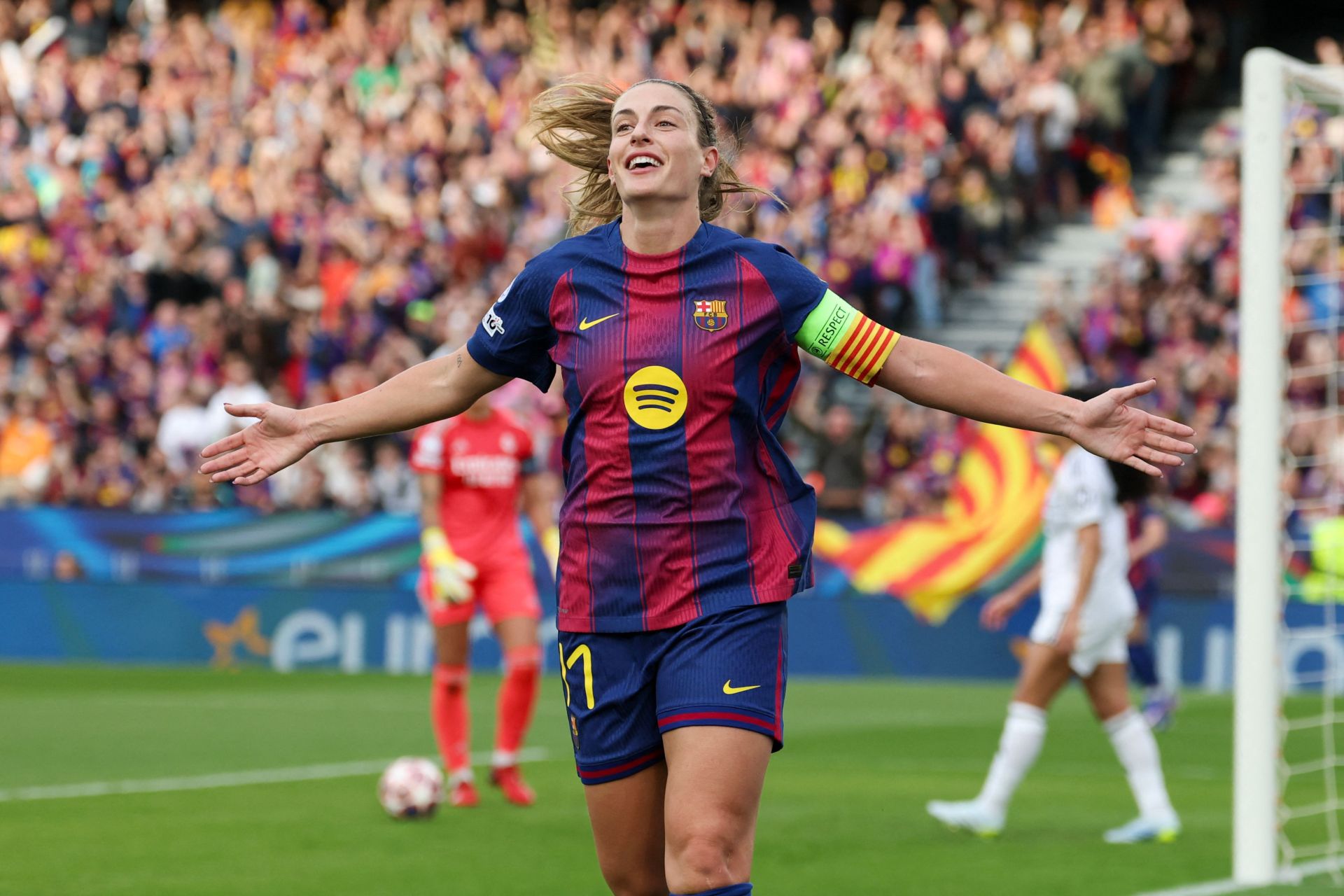 Alexia celebra el primer gol en el Barcelona-Real Madrid de este jueves.