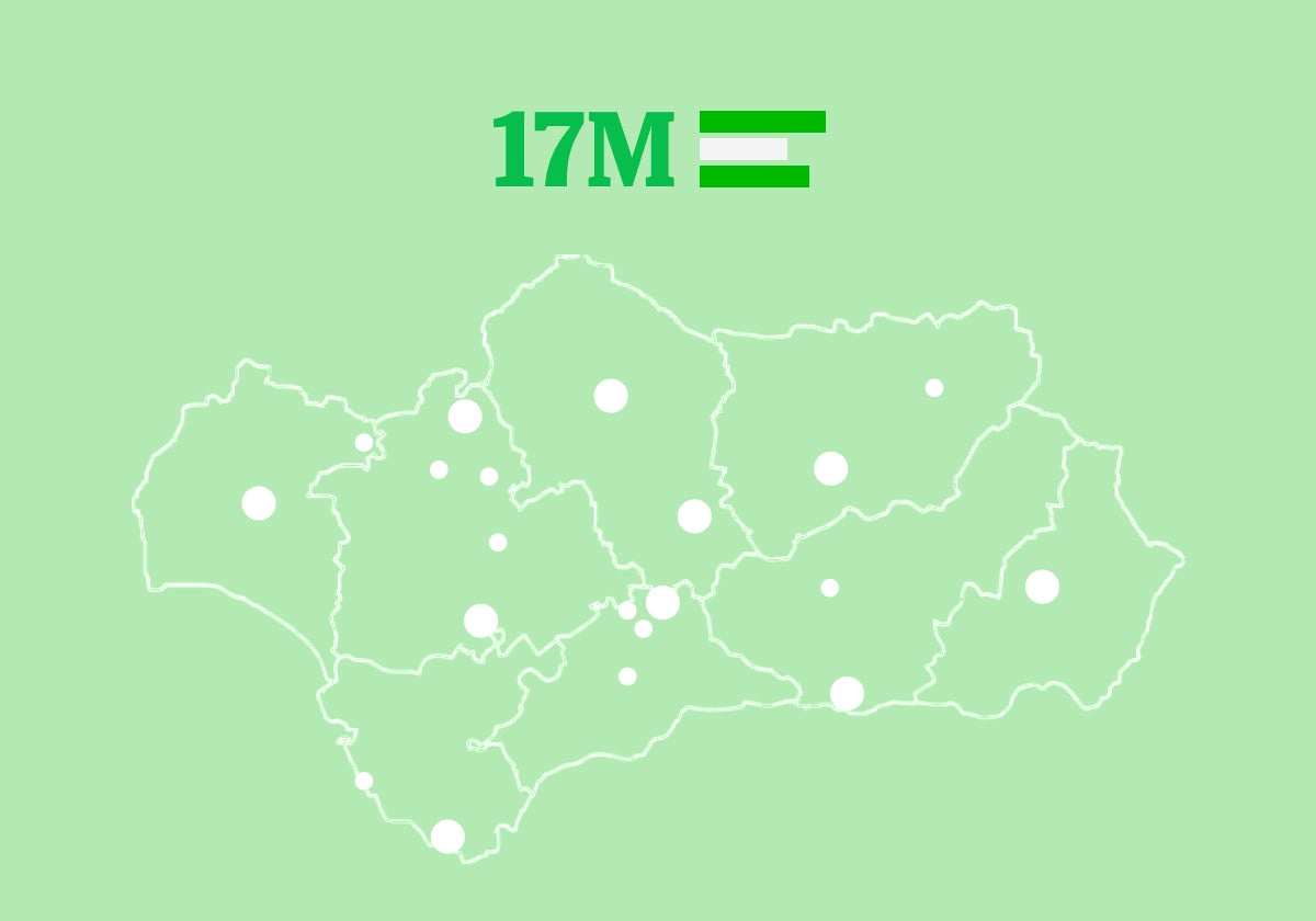 El mapa de los resultados de las elecciones en Andalucía, municipio a municipio
