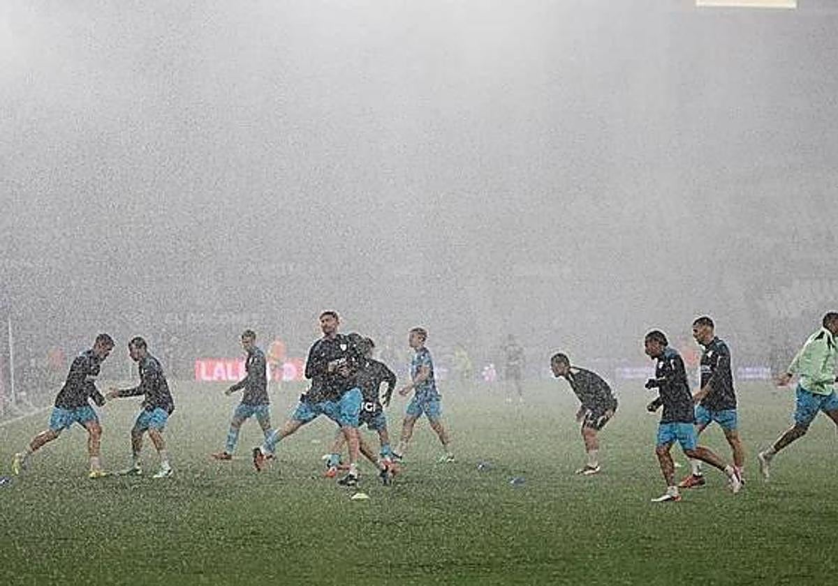 Los jugadores del Athletic en el calentamiento.