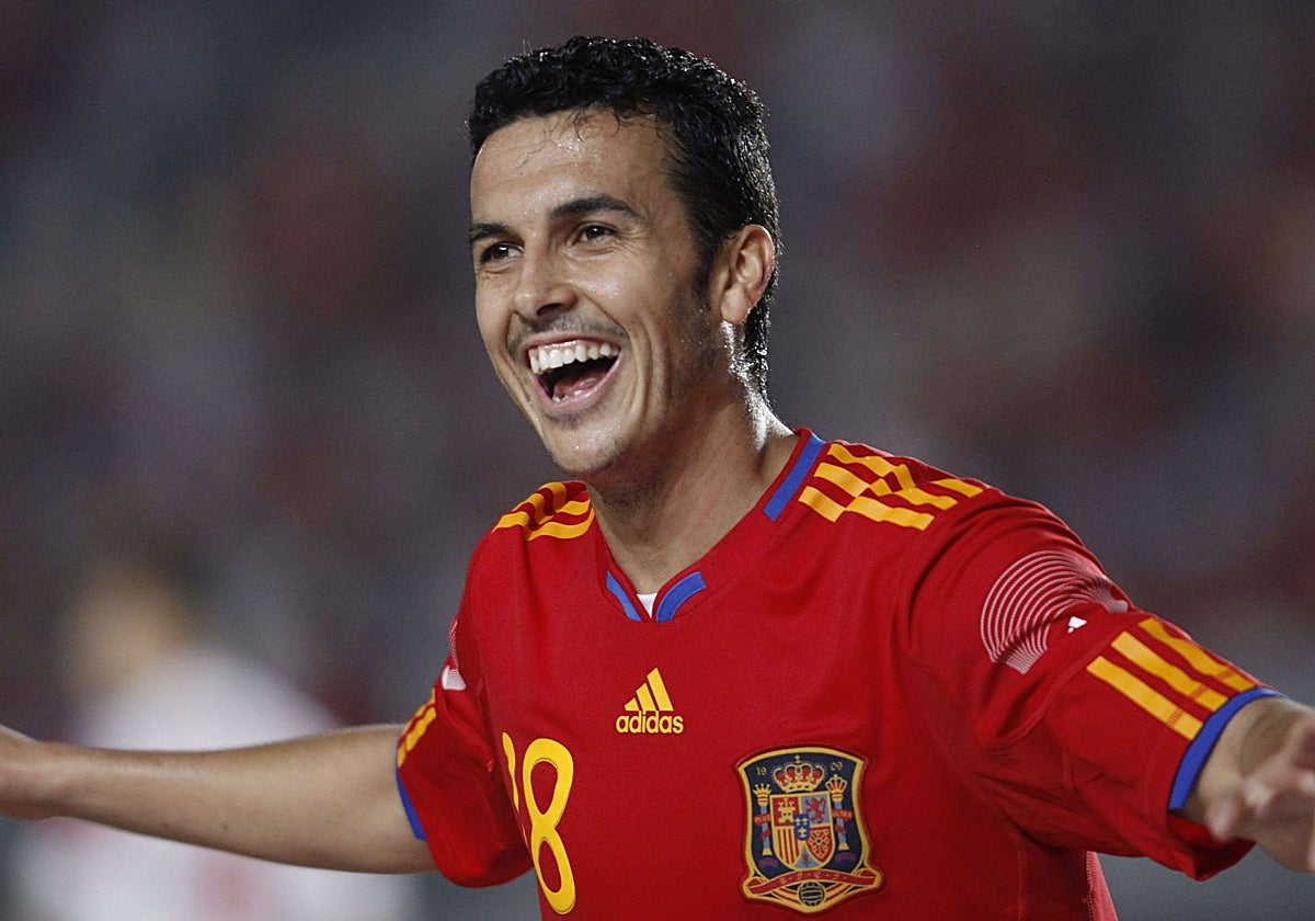 Pedro Rodríguez, durante un partido con la selección española en 2010.