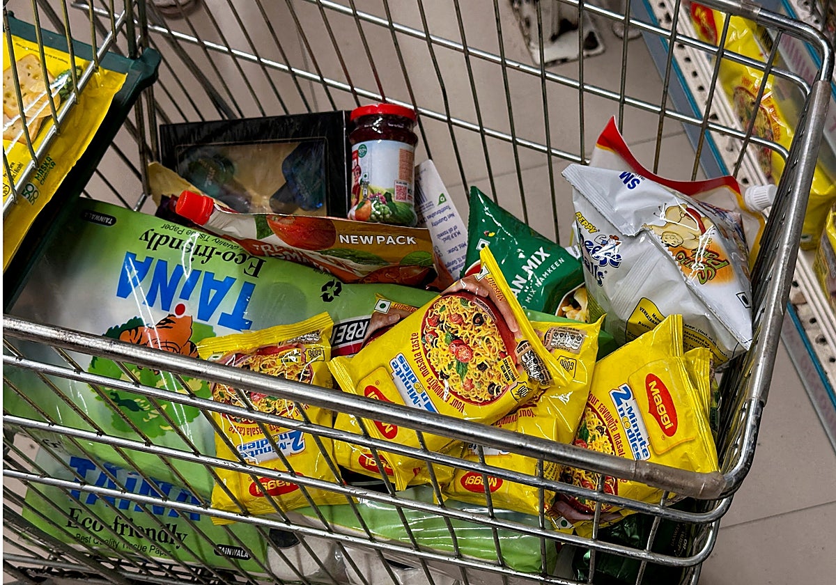 Cesta de la compra en un supermercado.