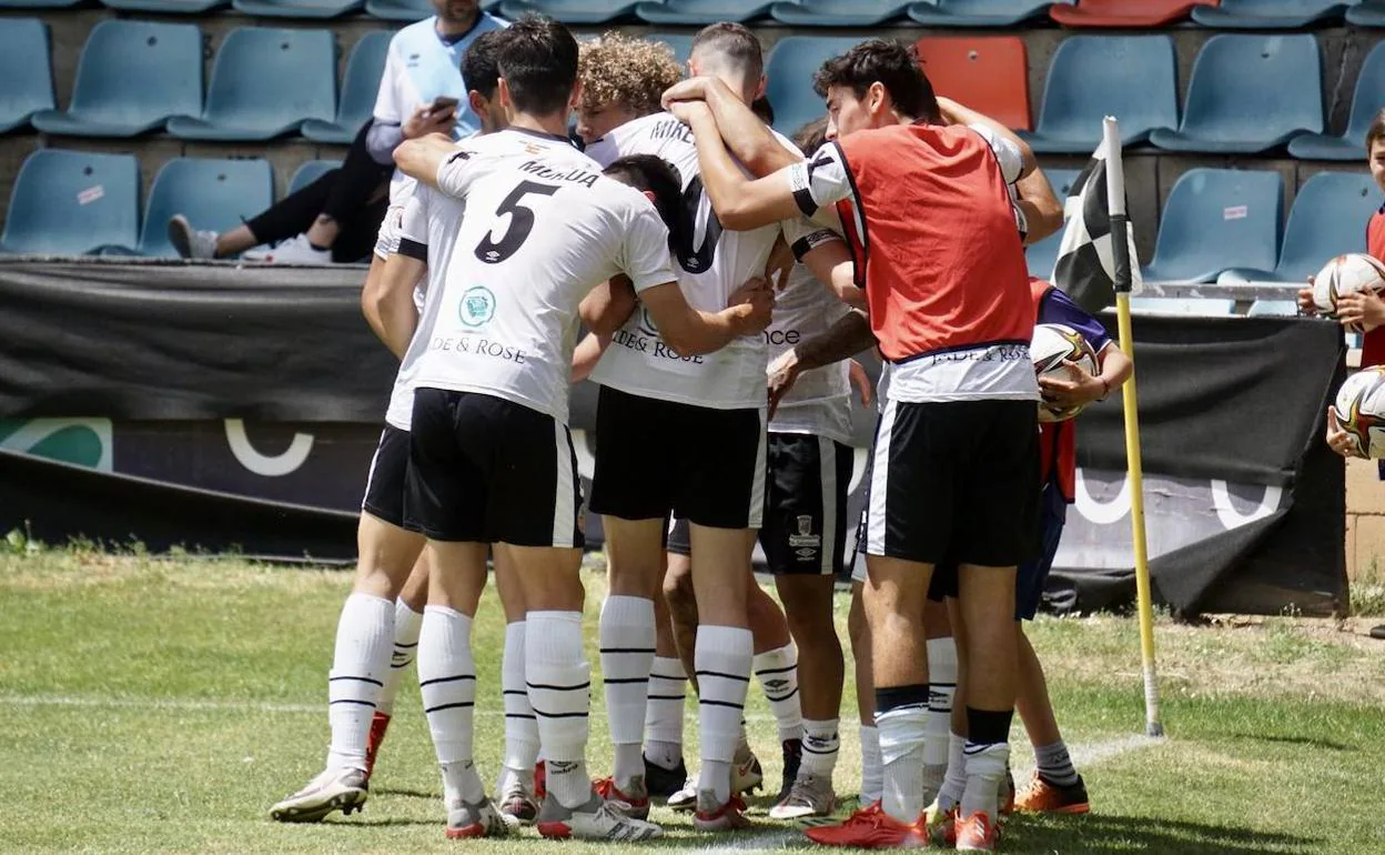 Los jugadores del Salamanca UDS celebran uno de los goles al Compostela. 