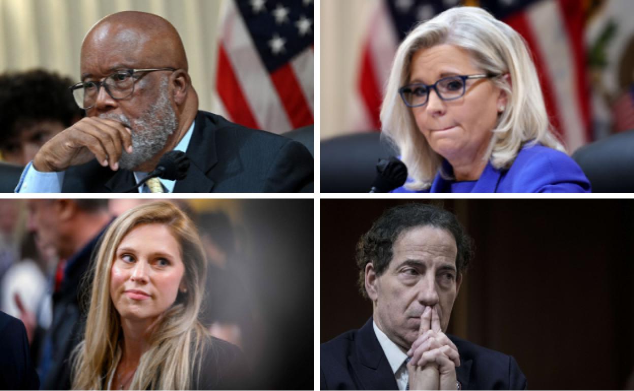 Arriba. Bennie G. Thompson y Liz Cheney. Debajo. Caroline Edwards y Jamie Raskin. 