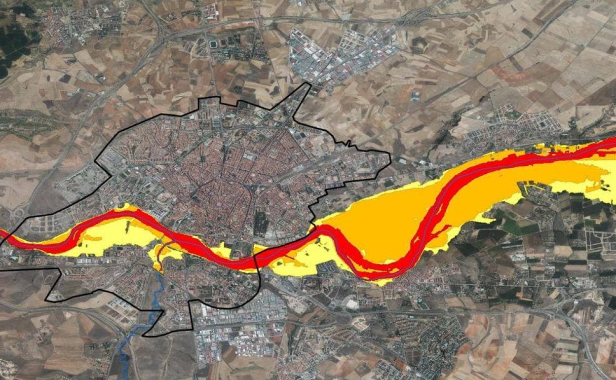 Mapa de Salamanca con las zonas inundables en distintos colores. 