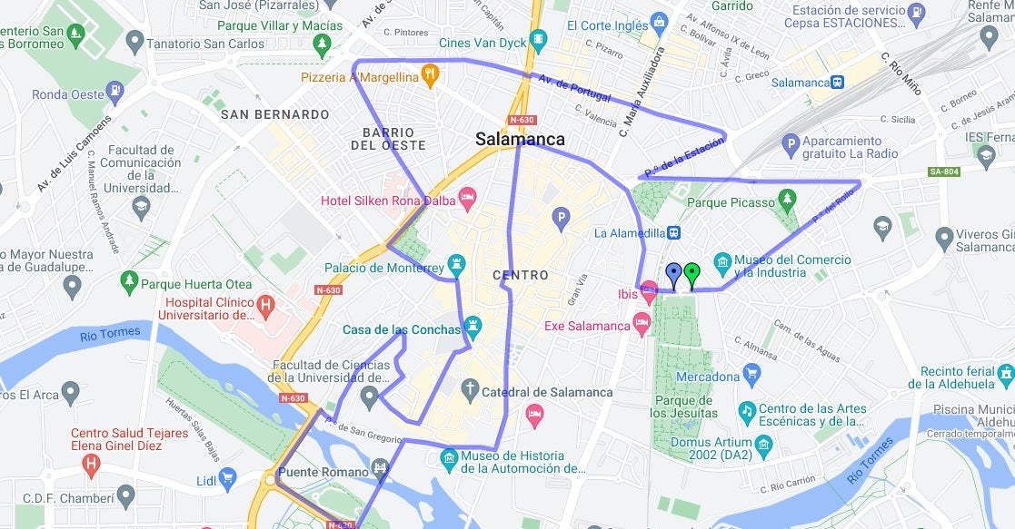 Recorrido de la San Silvestre Salmantina. 