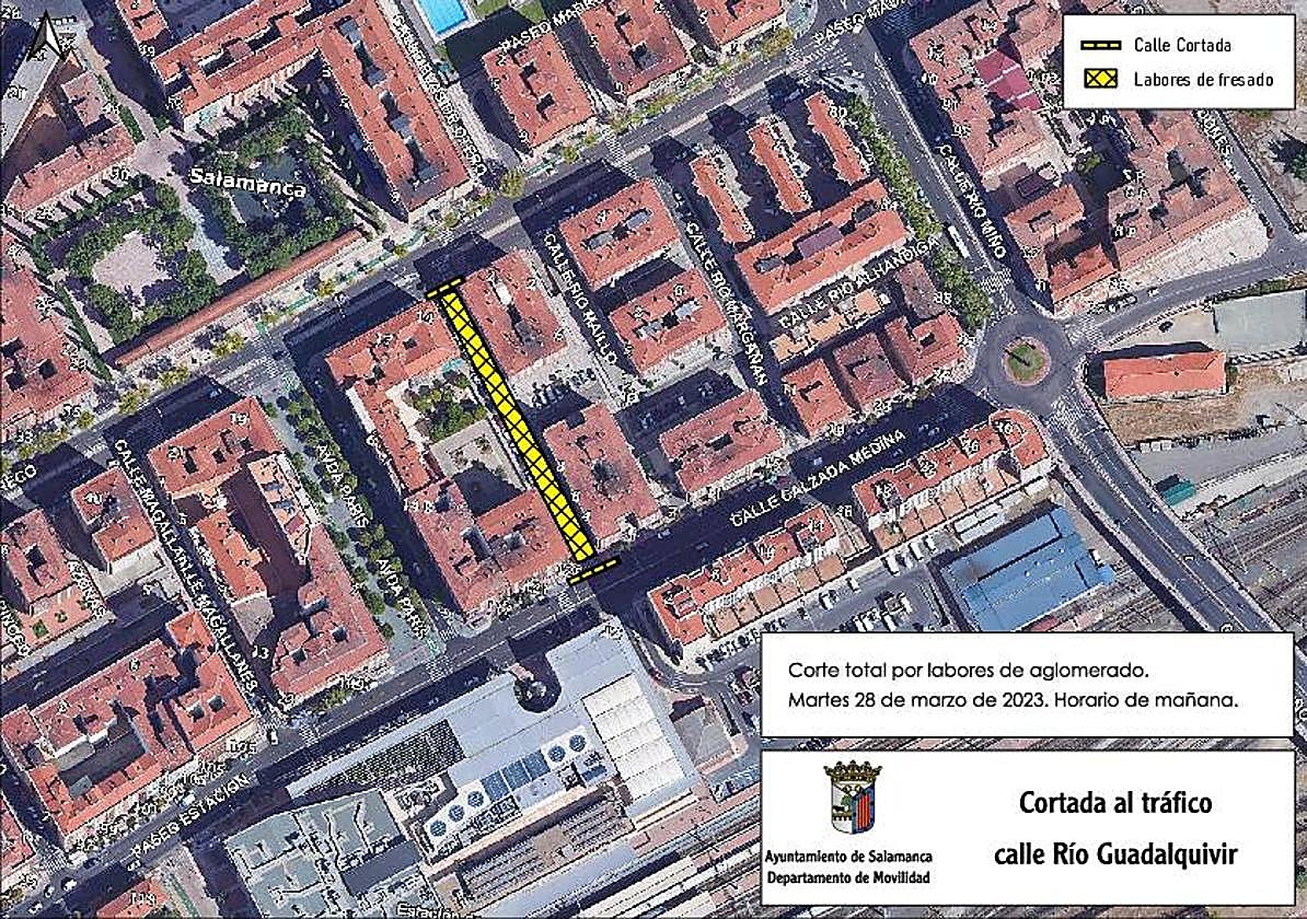 Mapa del corte de tráfico en Salamanca.
