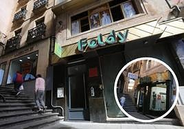 Rótulo de Feldy y una foto cuando estaba abierto.