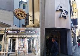 Rótulos comerciales clásicos en el centro histórico de Salamanca.