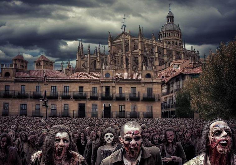Salamanca dibujada por la inteligencia artificial: invasión de zombies, con playa o post-apocalíptica