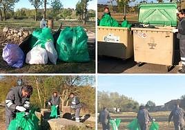 Los vecinos de Villamayor recogiendo la basura.