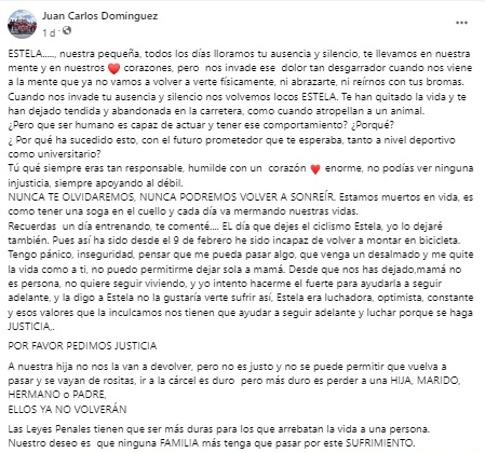 Carta publicada por Juan Carlos Domínguez en sus redes sociales.