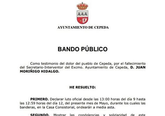 Tres días de luto por la muerte del secretario de Sotoserrano, Cepeda y Madroñal