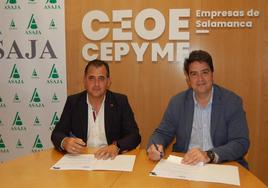 El presidente de CEOE CEPYME Salamanca, Diego García y el presidente de ASAJA Salamanca, Juan Luis Delgado.