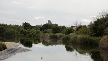 Vista del río Tormes, con la Catedral al fondo, desde la pasarela de Tejares.