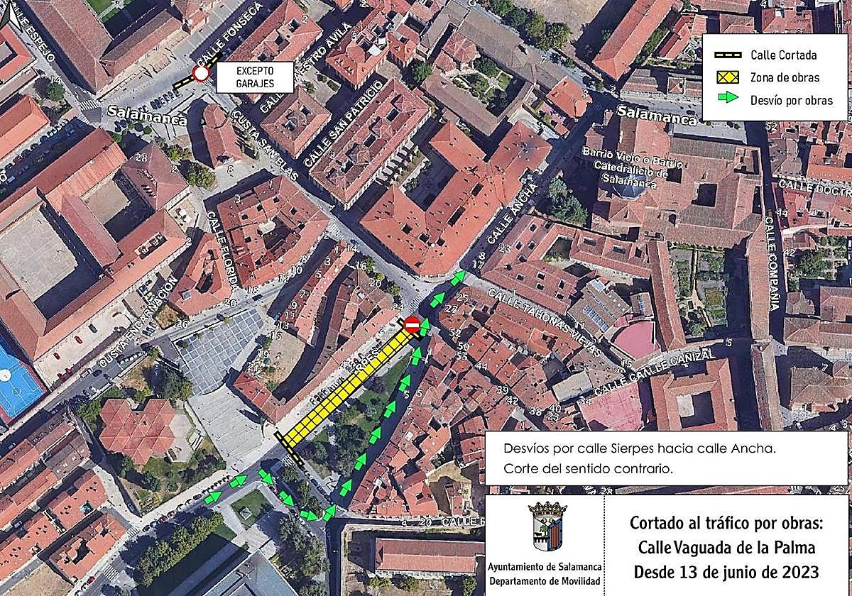 La calle Vaguada de la Palma y Carretera de Ledesma, con cortes desde el 13 de junio