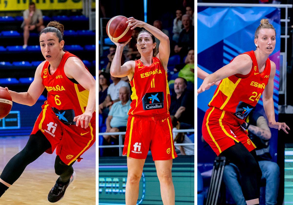 Silvia Domínguez, Leo Rodríguez y Laura Gil, las jugadoras del CB Avenida que irán al Eurobasket con España.