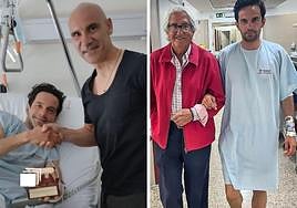 Juan del Álamo, junto a José María Movilla, y a la derecha, andando por el hospital.