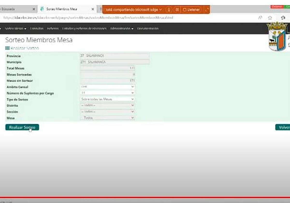 Programa utilizado para el sorteo de mesas electorales en Salamanca.