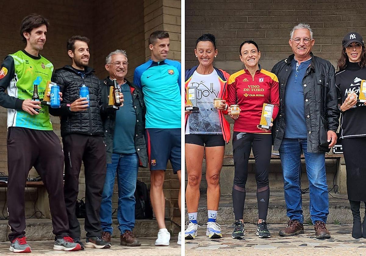 Guillermo Ramos, en el centro con Dani Sanz, a la izquierda, y Verónica Sánchez, en el centro, ganadores de la prueba del Angliru 2023.