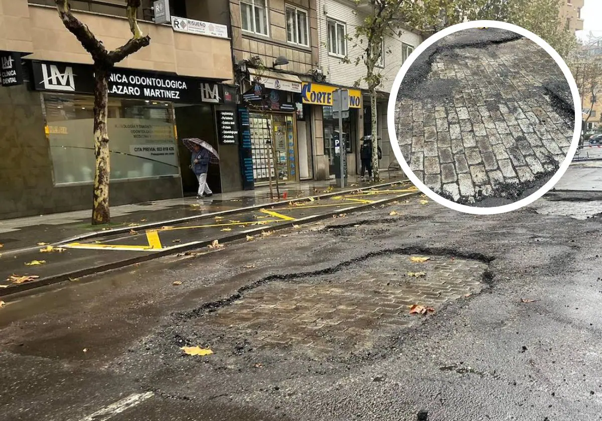 Un reventón revela una antigua calle enterrada 30 años en Salamanca bajo el asfalto