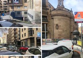 Varios parkings del centro de Salamanca este sábado por la mañana con varios carteles de 'completo'.