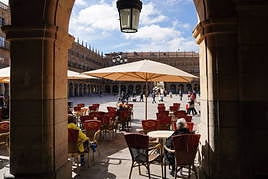 Terrazas, en la Plaza Mayor de Salamanca.