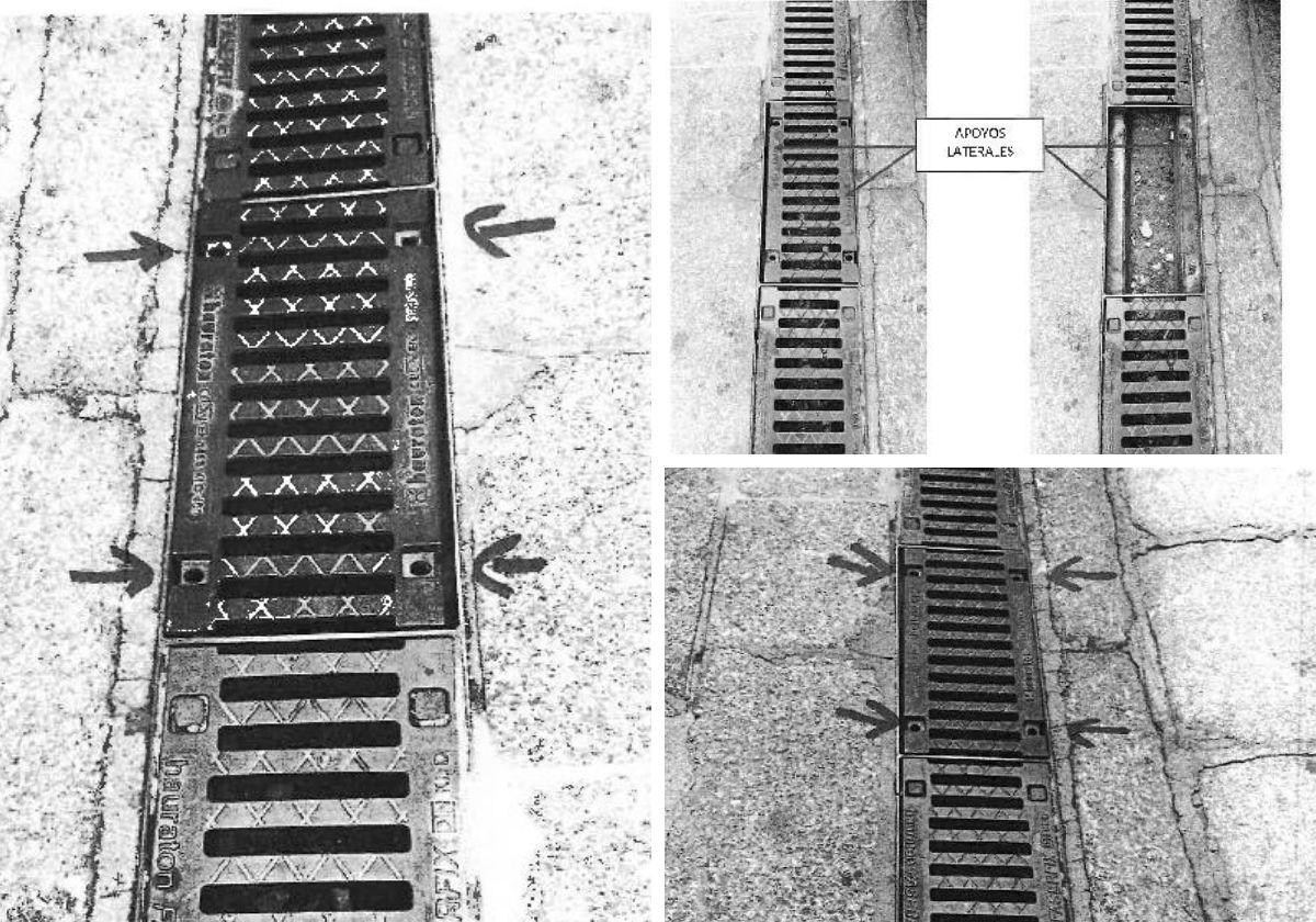 Imágenes del informe municipal sobre la rejilla, que estaba sin atornillar.