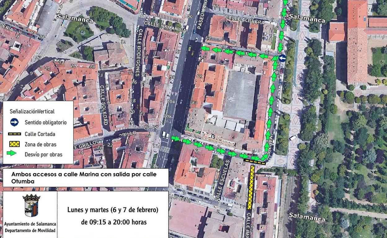 Plano de la zona en obras y sus desvíos. 
