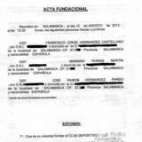 Acta fundacional del Salmantino, ahora Salamanca UDS, en 2013. 
