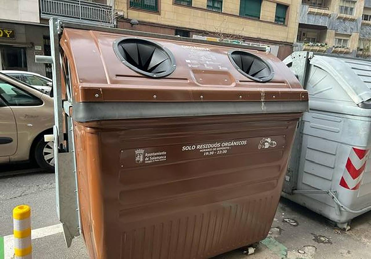 Uno de los contenedores marrones de Carbajosa de la Sagrada.