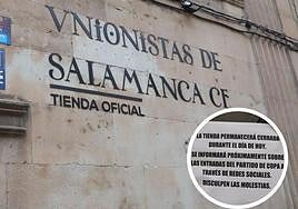 Cartel informativo en la tienda oficial de Unionistas