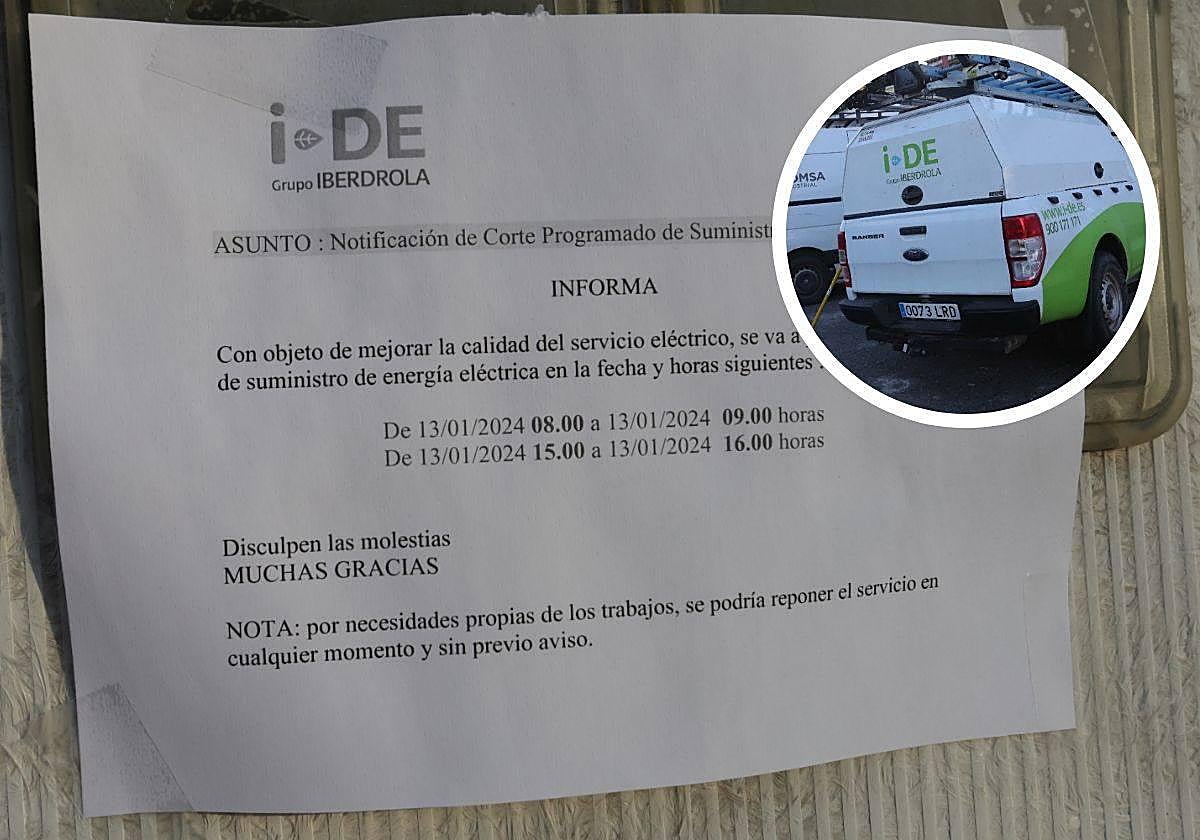 Cartel de aviso y operarios de la empresa.