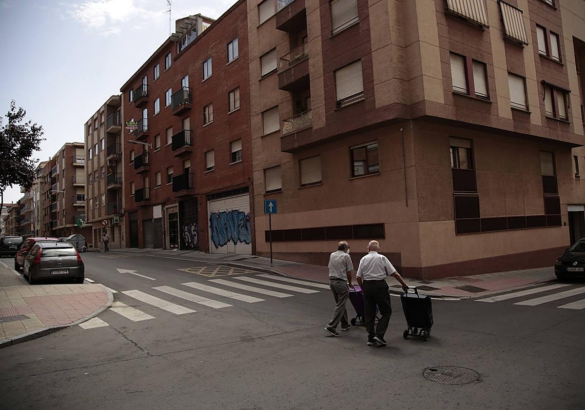 Dos ancianos con el carro de la compra