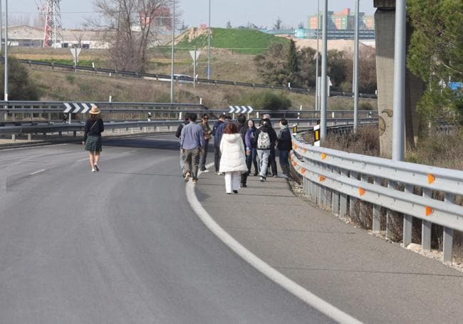 Los turistas chinos paseando por la autovía de camino a Salamanca.