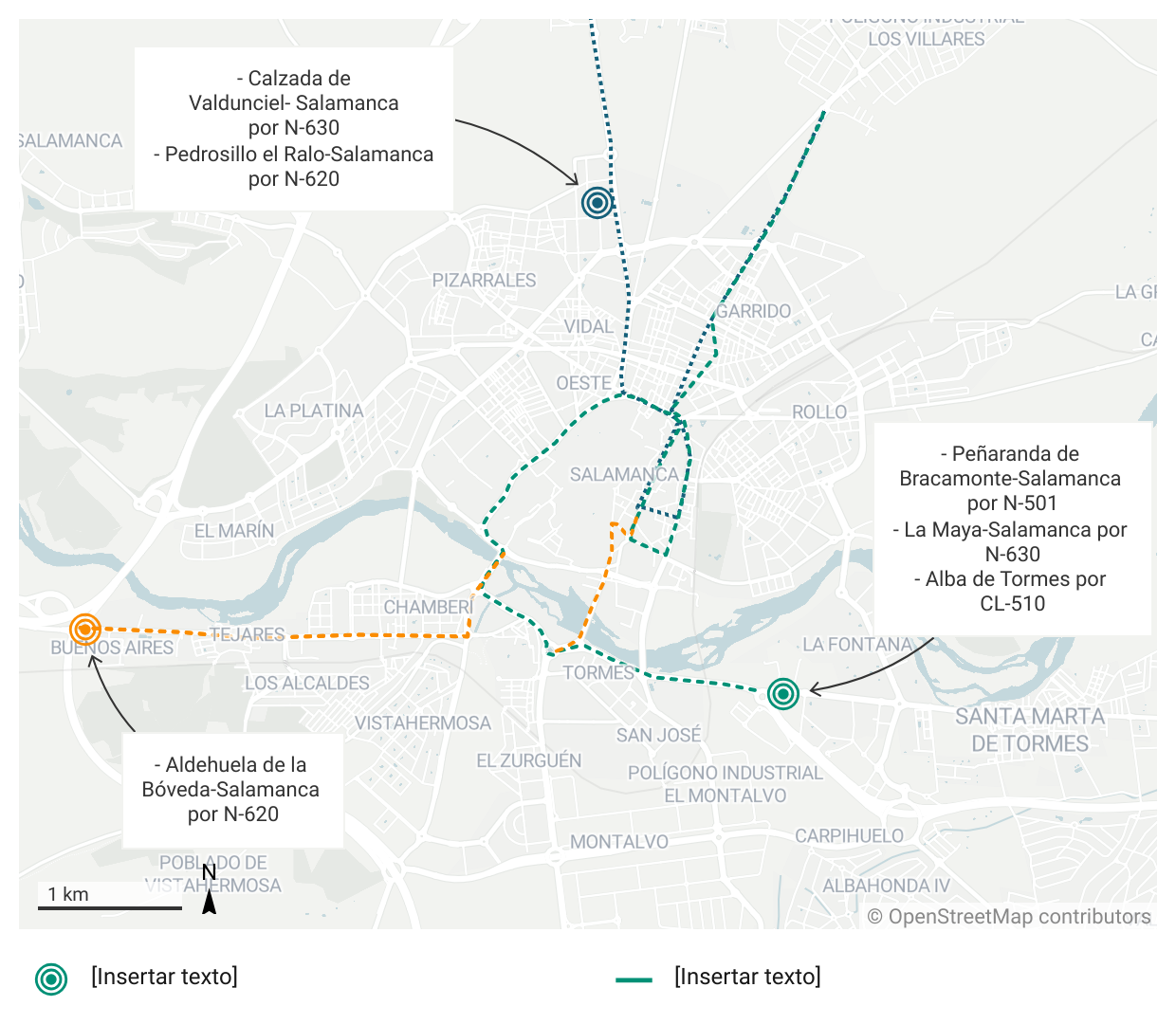 Mapa de la tractorada 'oficial': todo el centro de Salamanca afectado y sin coches en la Gran Vía