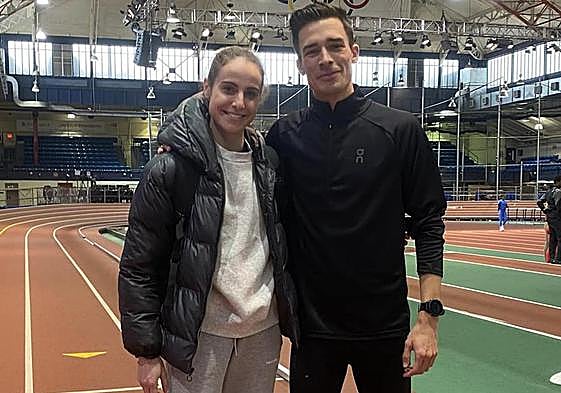 Lorena Martín y Mario García Romo, antes de los Millrose Games en Nueva York.